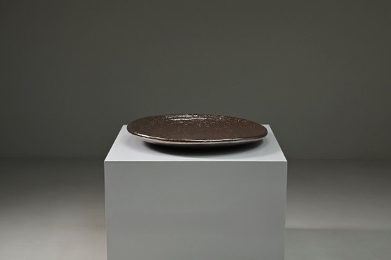 Large handmade metallic glazed ceramic bowl, circa 1980s–1990s. (photo 8 of 8)