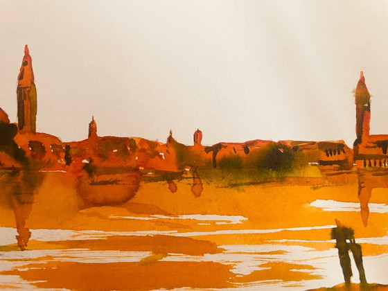 Cuadro Firmado: Paisaje Italiano al Amanecer 'Amanecer sobre Venecia' – Arte, Paper (photo 9 of 11)