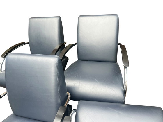 Image 1 of Set van 4 Jan des Bouvrie design fauteuils van leer model 5470 donkerblauw met certificaten