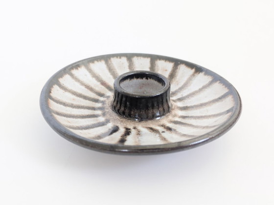 Image 1 of Monika Maetzel Studio Ceramic Duo Hambourg années 1960 Bougeoir Vase bourgeon Noir Blanc