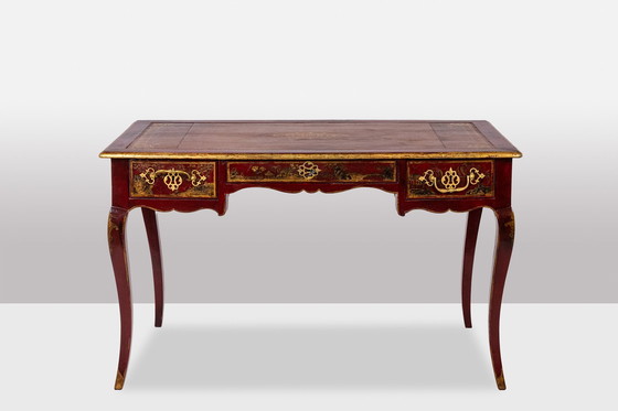 Image 1 of Bureau Plat de Style Louis XV à Décor de Scènes Lacustres, Circa 1800