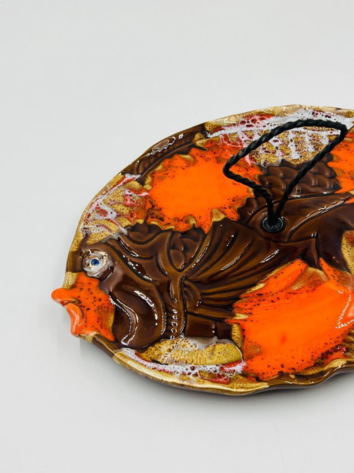 Piatto da pesce vintage in ceramica Vallauris, arancione
