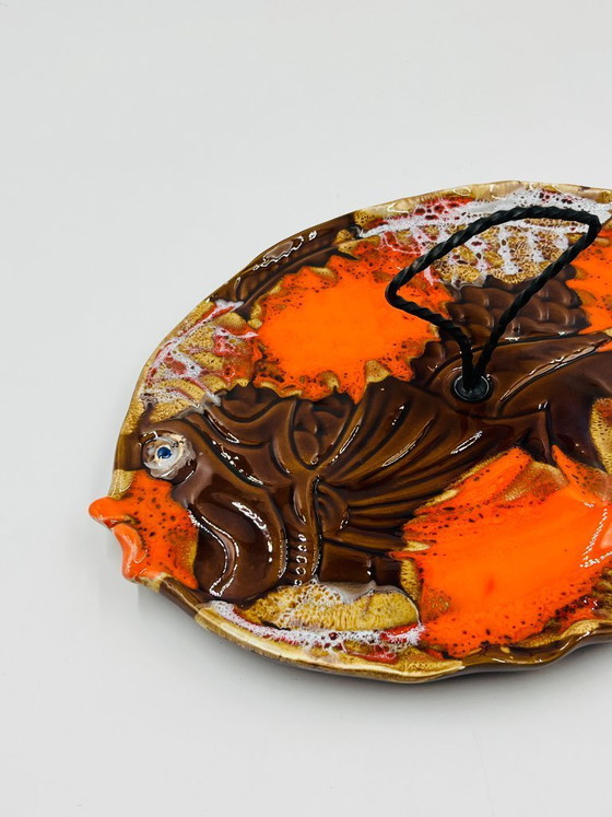 Image 1 of Piatto da pesce vintage in ceramica Vallauris, arancione