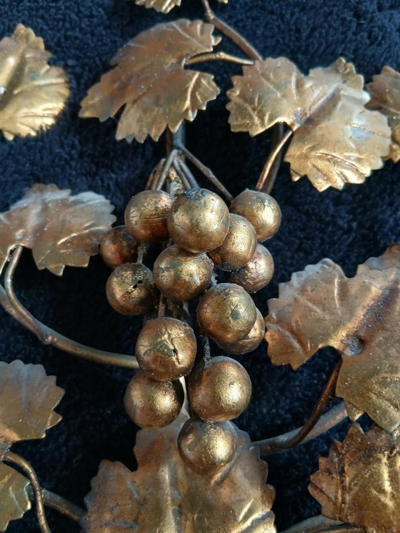 Image 1 of Splendid vintage wall sconces in gilded iron with a grape and vine design from Italy