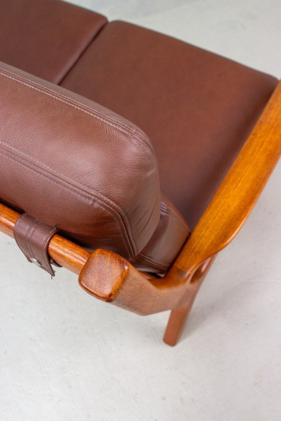 Image 1 of Canapé vintage en teck, style danois, Juul Kristensen, cuir, milieu du siècle
