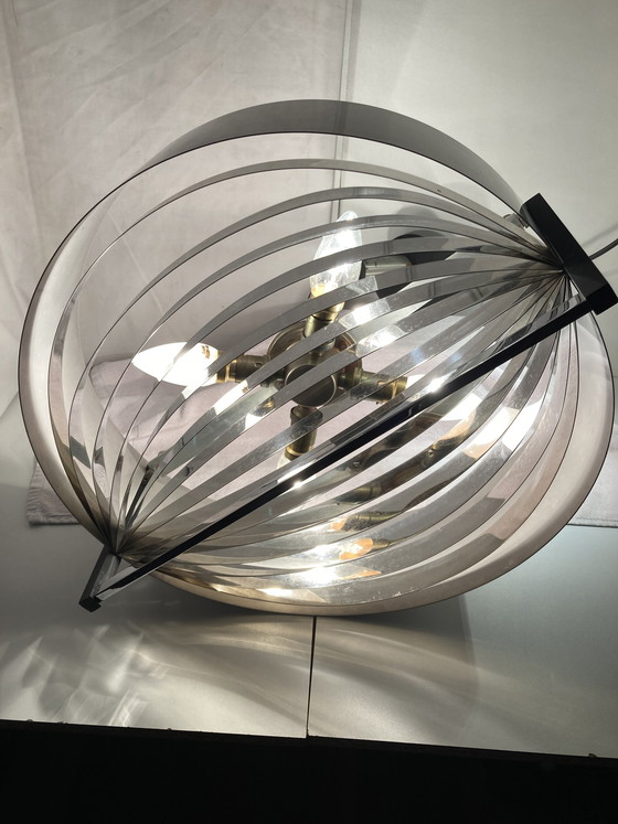 Image 1 of Suspension vintage 70’S en métal brossé attribué à Jean Gandelin 