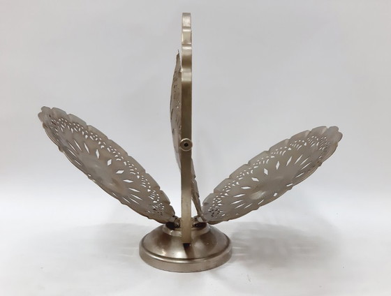 Image 1 of Présentoir à gâteaux pliant vintage, plateau de service pliant à 3 niveaux, présentoir à gâteaux argenté