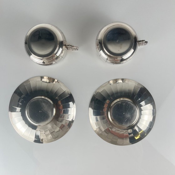 Image 1 of Pair of Art Deco silver-plated cups and saucers, Corbière & Vuillermoz (attributed), France, circa 1920/30.