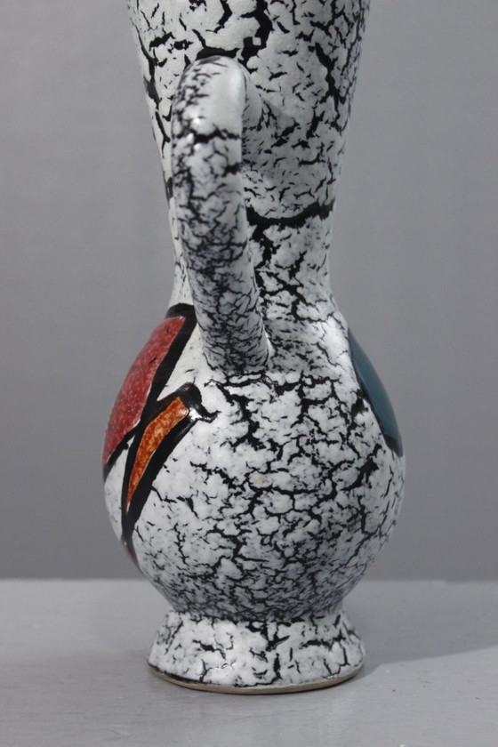 Image 1 of Vintage keramische vaas met kubistische abstractie op lava email 1950 Vallauris