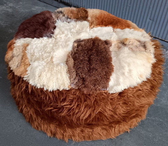 Image 1 of Vintage patchwork pouf in genuine animal skin