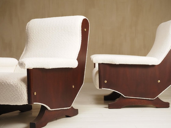 Image 1 of Pair of Italian 1960's modern walnut & boucle armchairs