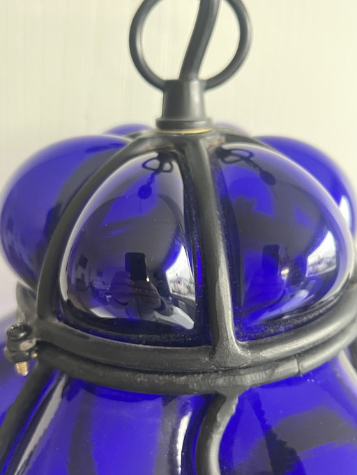 Lámpara de cristal soplado de Murano azul