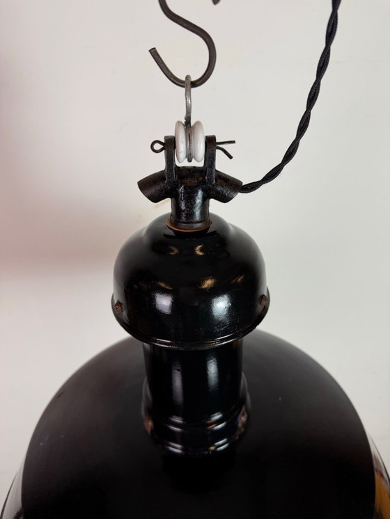 Image 1 of Industrial Black Enamel Bauhaus Pendant Lamp, 1930s