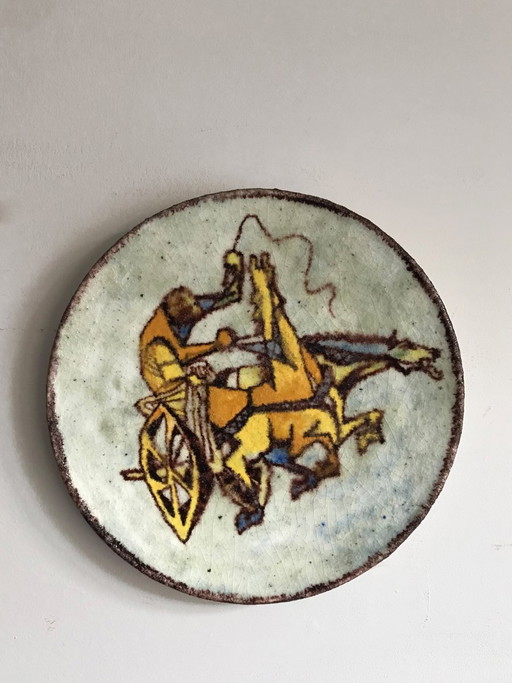 Decorative ceramic plate by Carlo Zauli, Italy, 1950