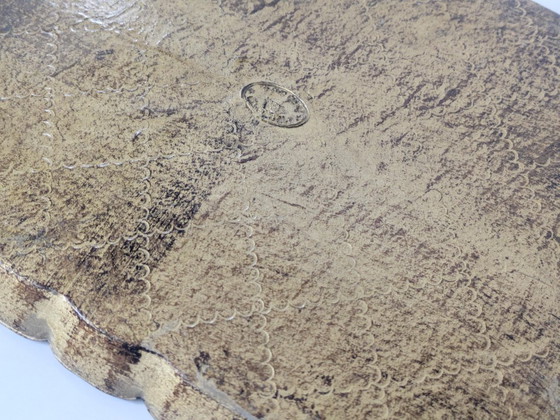 Image 1 of Vintage Florentine Gilt Wood Tray | Hand-Painted Orange & Gold | Midcentury Italian Baroque Decor