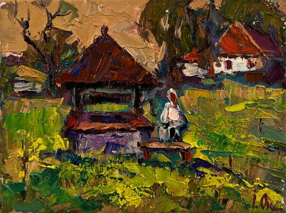 Original Oil Painting Rural Evening Landscape Village Everyday Life – Paintings & Drawings, Canvas (photo 3 of 8)