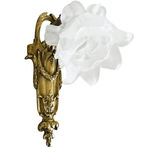 Antique brass Baroque Rococo wall lamp rose 1930s