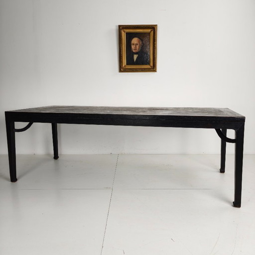 Tavolo da pranzo cinese Qing nero 230 cm – XVIII secolo, lacca originale