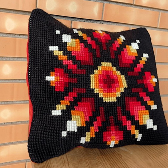 Vintage jaren 70 Portugese Arraiolos Geweven Geometrische Kussenhoes – Kussentjes, Textile (photo 7 of 9)