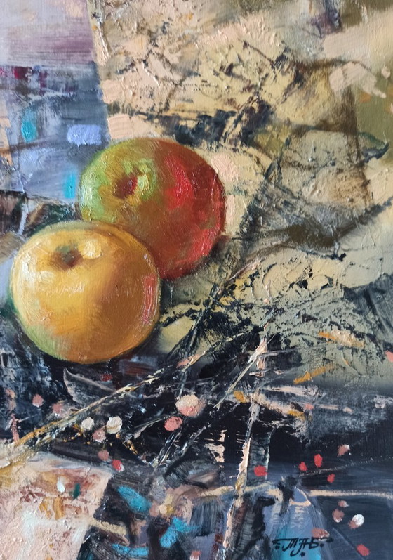 Originales Ölgemälde, abstraktes Fruchtstillleben, Äpfel – Gemälde & Zeichnungen, Canvas (photo 8 of 11)