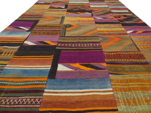 Alfombra Kelim Patchwork - Sin usar - 301 x 205 cm - Lana sobre algodón - Tejida a mano