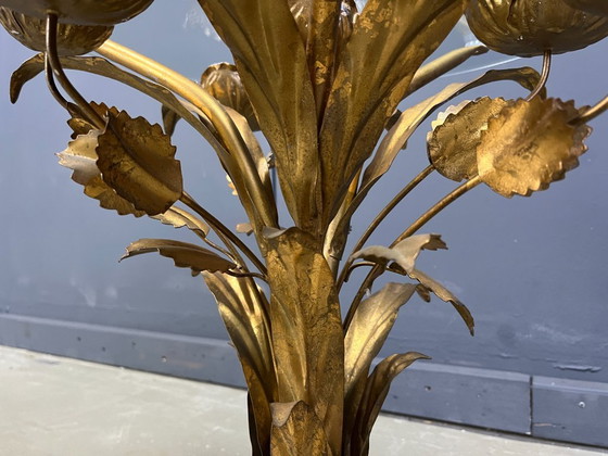 Image 1 of Tavolino floreale vintage hollywood regency in metallo dorato, anni '60