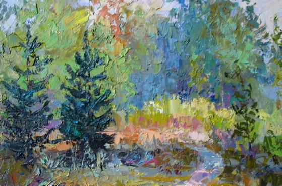 Pittura a olio originale Paesaggio naturale Radura nel bosco – Dipinti e disegni, Canvas (photo 6 of 8)