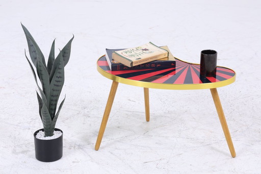 Vintage kidney-shaped table with pattern | Mid - Century flower table | side tables black red 60s #07-31
