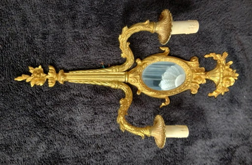 Applique da parete in specchio di bronzo con decorazione floreale Art Nouveau da 50 cm