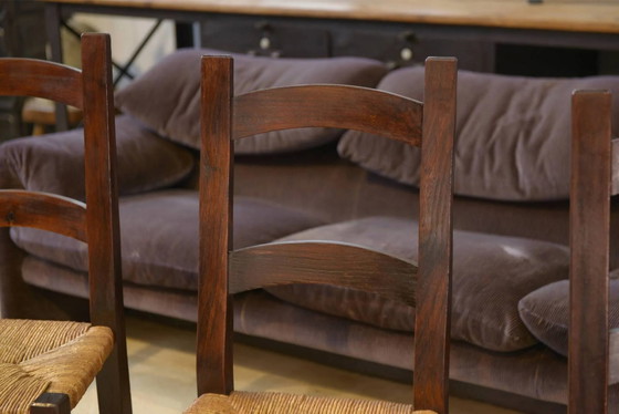 Set of 4 chairs in elm and straw by Aranjou 1950s, Dining chairs, Wood, Vintage (photo 4 of 14)