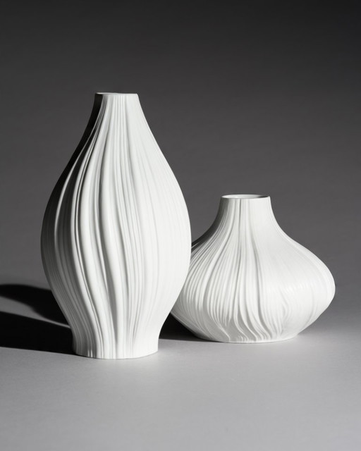 Rosenthal Vase Duo Martin Freyer Bisque Porcelain Plissée Iconic Design 1. Wahl