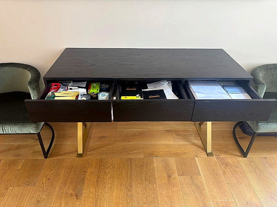NV Gallery Console desk in black wood and brass, 3 drawers (photo 6 of 8)
