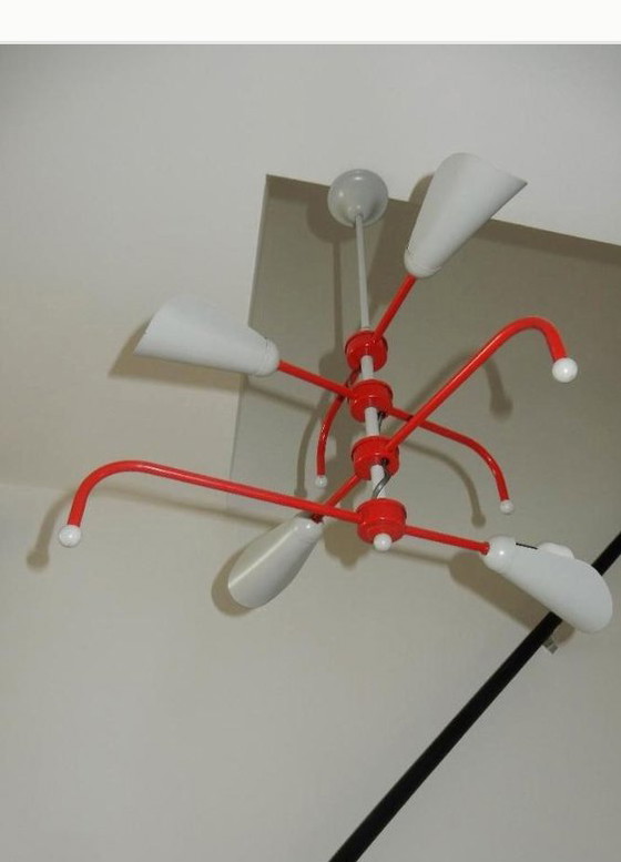Image 1 of Vintage Adjustable Modernist Chandelier – Sculptural Multi Arm Ceiling Lamp – Atomic Design – Statement Piece