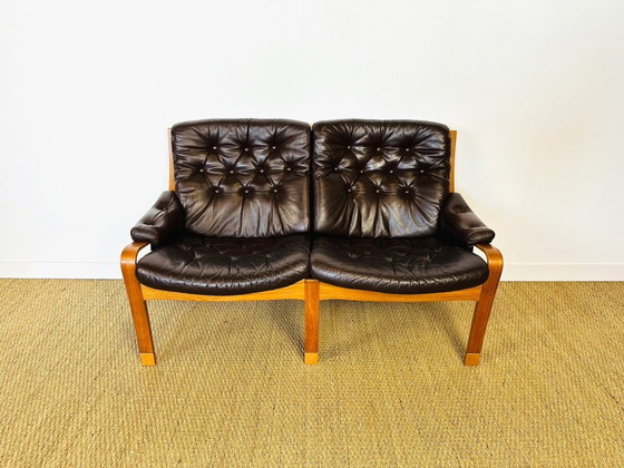 Image 1 of Scandinavian teak and leather bench, 1960