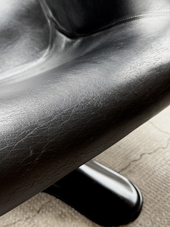 Image 1 of YRJÖ KUKKAPURO FOR HAIMI “KARUSELLI” SEDIA GIREVOLE PELLE NERA, FINLANDIA ANNI '60