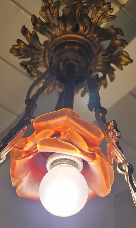 Image 1 of Art-Nouveau Chandelier Ca. 1920 - Alabaster & Glass