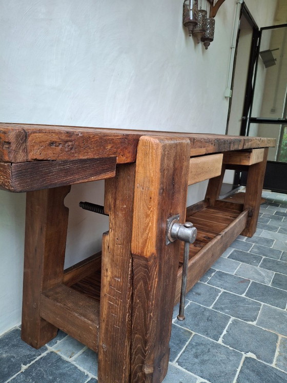 Image 1 of Large oak furniture maker's workbench