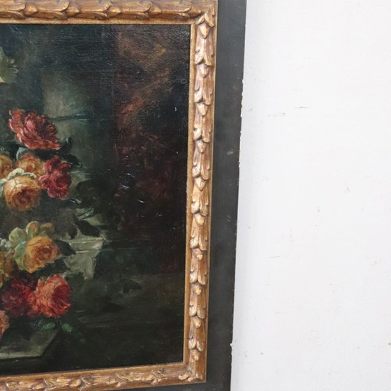 Image 1 of Stilleven, groot olieverfschilderij op doek, Italië, 19e eeuw