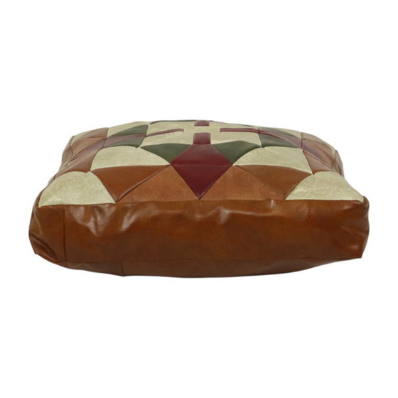 Image 1 of Vintage Patchwork Cushion Plaid Pattern Faux Leather