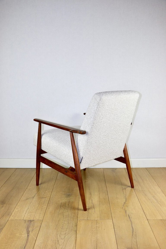 Image 1 of Fauteuil vintage en boucle blanc ivoire à motif renard, années 1970