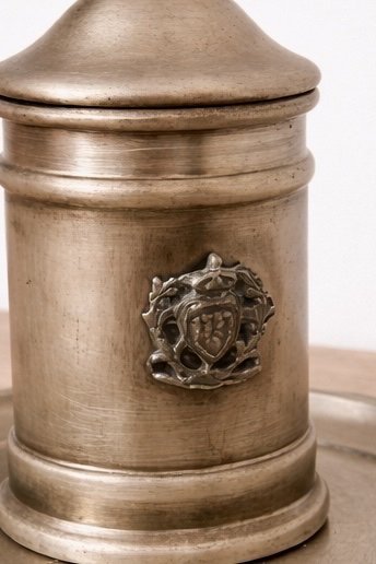 Image 1 of Antique pewter inkwell with tray