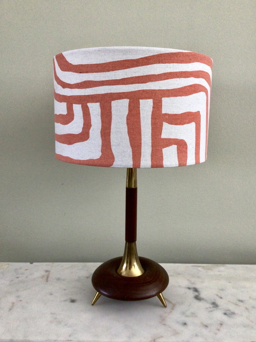 Mid - Century Table Lamp Teak and Brass