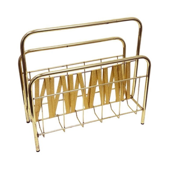 Image 1 of Vintage krantenrek van messing en stof, jaren 70, Duitsland, Hollywood Regency-stijl.