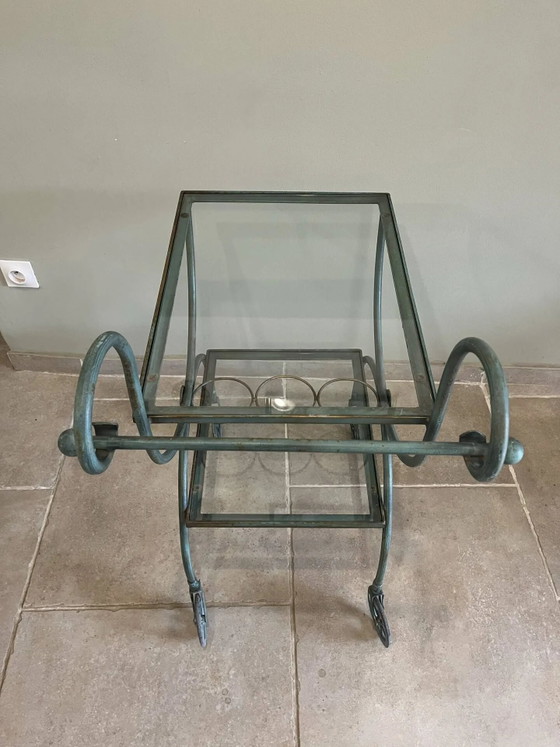 Patinated green-grey wrought iron dessert table – Bar carts, Glass, Art Nouveau (photo 4 of 16)