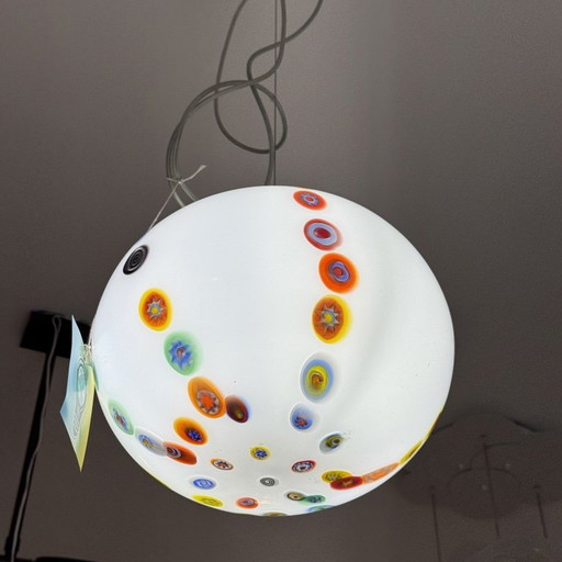 Lampadario Sospensione Sfera Vetro Murano Murrine Colorate Bianco Design Pop – hanglampen, Murano Glass (photo 2 of 5)
