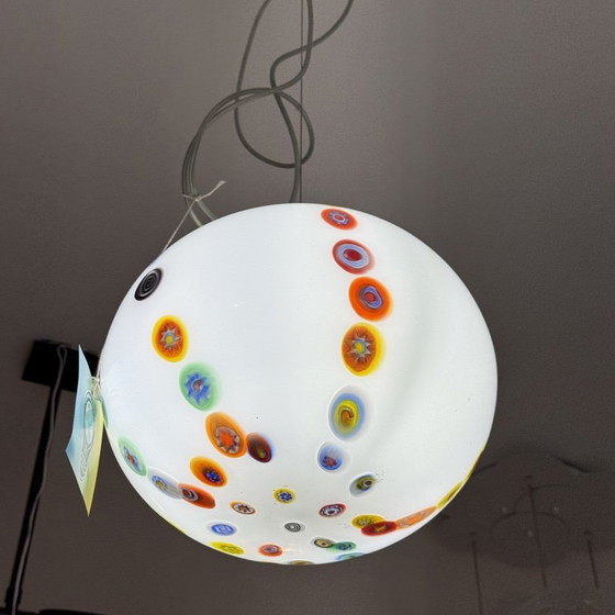 Lampadario Sospensione Sfera Vetro Murano Murrine Colorate Bianco Design Pop – Lampade a sospensione (photo 2 of 5)