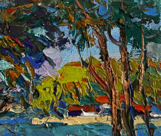 Image 1 of Original Oil Painting: Summer River Landscape - In the Shade of the Trees