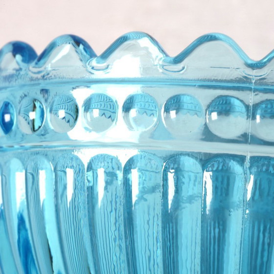 Image 1 of Mid-century Iittala Marimekko Aqua Blue Bowl / Vintage Traditional Finnish Pedestal Bowl Marimekko / Iittala / 2000s