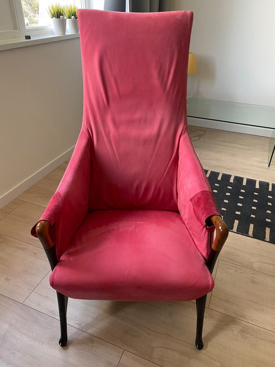 2x Giorgetti Progetti bergère / wing chair, suede, pink and turquoise, Armchairs, Wood (photo 2 of 5)