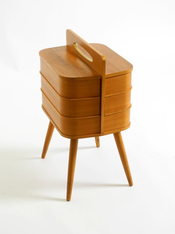 Bellissima scatola da cucito originale in teak Mid Century con scomparti a cerniera – Tavolini, Legno (photo 8 of 20)